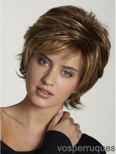 Perruques synthétiques UK Brown Color Short Length Layered Cut