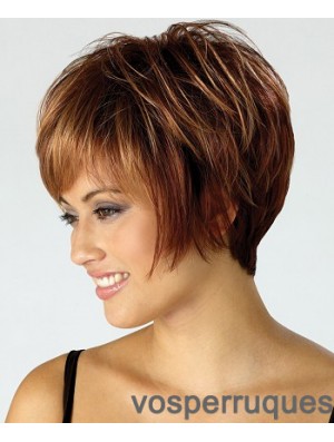 Perruque pas chère avec coupe courte synthétique capless de couleur marron Boycuts