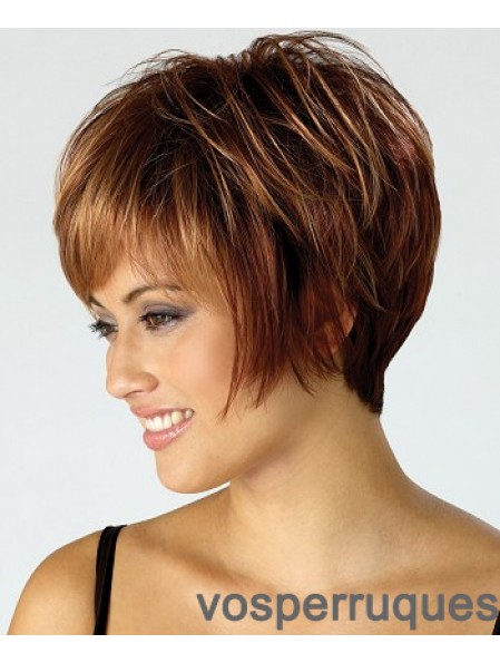 Perruque pas chère avec coupe courte synthétique capless de couleur marron Boycuts