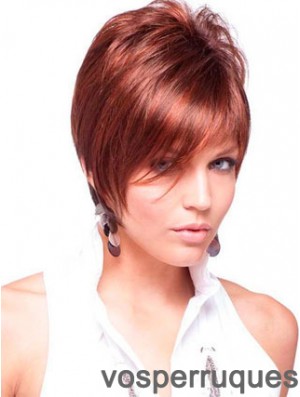 Pas cher vrais cheveux perruques couleur rouge courte longueur style droit