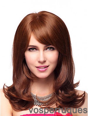 Longueur d'épaule avec frange 20 pouces Wavy Auburn Medium Wigs