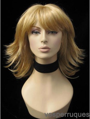 Longueur d'épaule blonde droite pratique avec frange perruques moyennes