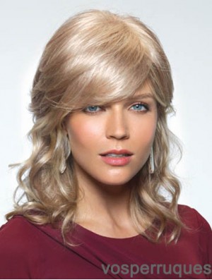 Blonde douce ondulée avec frange perruques longues sans bonnet