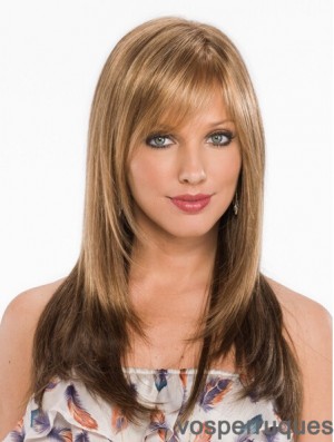 New Blonde Straight With Bangs Capless Long Wigs