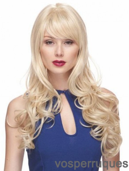 Perruques Blondes Avec Frange Synthétique Style Capless Ondulé Longue Longueur