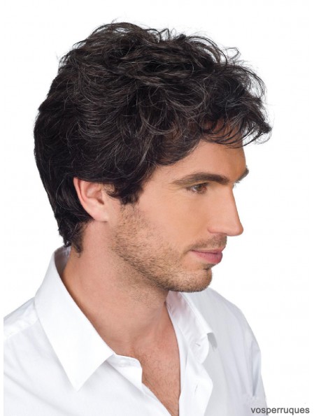 Cheveux humains courts ondulés monofilam brun remy pour hommes