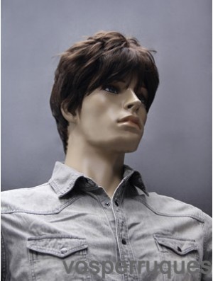 Perruque courte synthétique marron droite sans capuchon pour homme