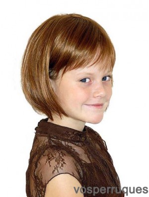 Straight Chin Length Auburn Synthetic 100% Hand-tied Kids Wigs
