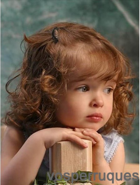 Perruques pour les enfants avec style bouclé de longueur d'épaule avant en dentelle Remy