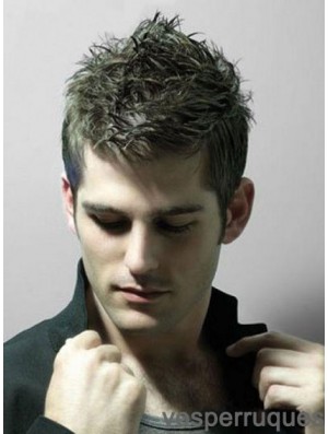100% cheveux de vieil homme brun remy court attaché à la main