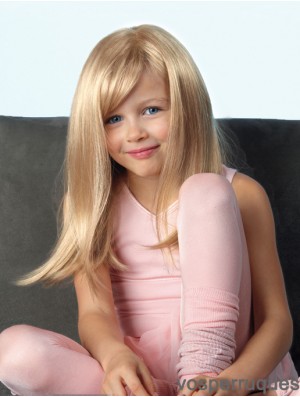 Beautiful Blonde Straight Long Synthetic Lace Front Mono Kids Wigs