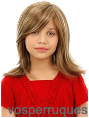 Perruques pour enfants, couleur blonde, longueur d'épaule, style droit avec capless