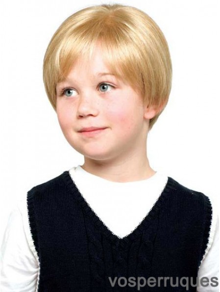 Perruques d'enfants droites courtes en dentelle synthétique avant blonde