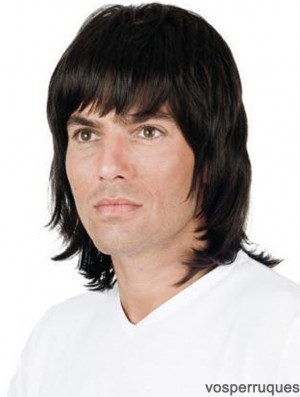 Black Full Lace 10 inch Straight With Bangs Mens Natural Wigs