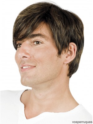 Brown Straight Straight With Bangs Wigs for Men With Hair Loss