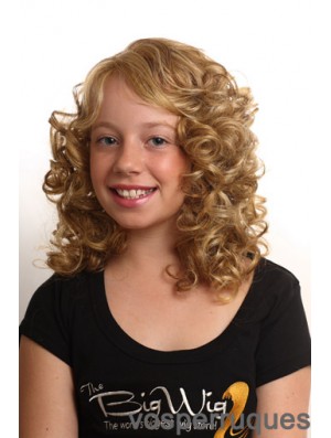 Curly épaule longueur blonde synthétique capless enfants perruques
