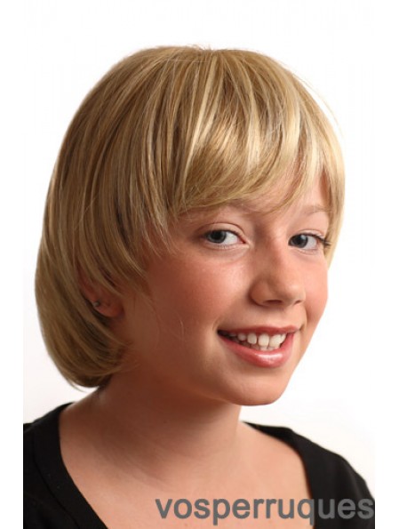 Perruques courtes droites blondes synthétiques sans capuchon pour enfants