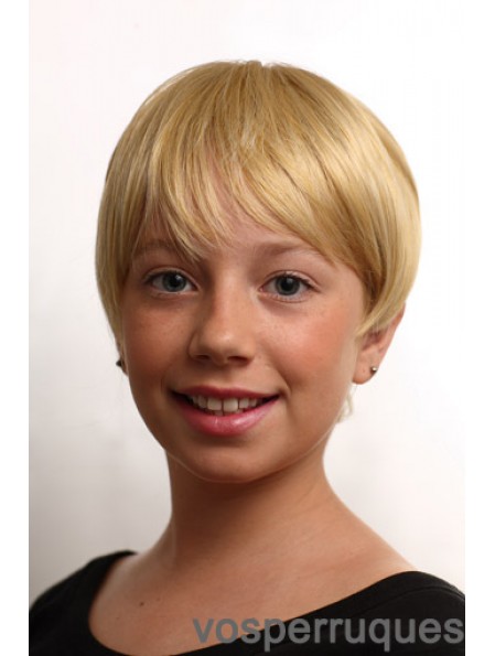 Perruques pour enfants avec couleur blonde synthétique Style courte longueur droite