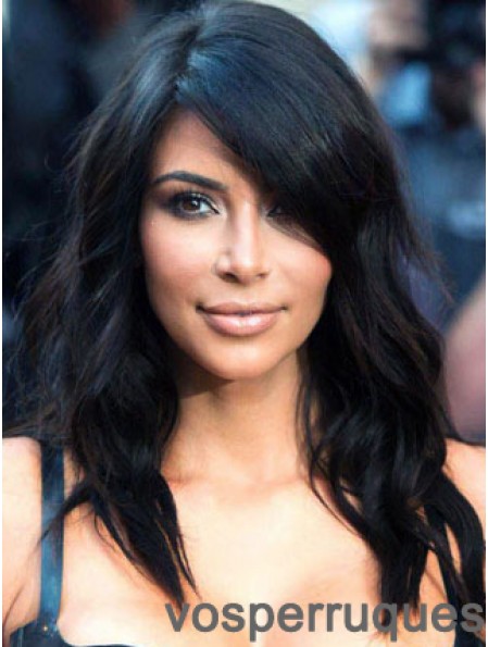 Kim Kardashian perruque avec Remy Human capless couleur noire style ondulé