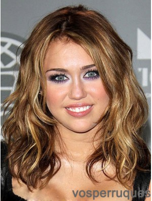 Perruques de cheveux synthétiques capless brun épaule ondulée Miley Cyrus