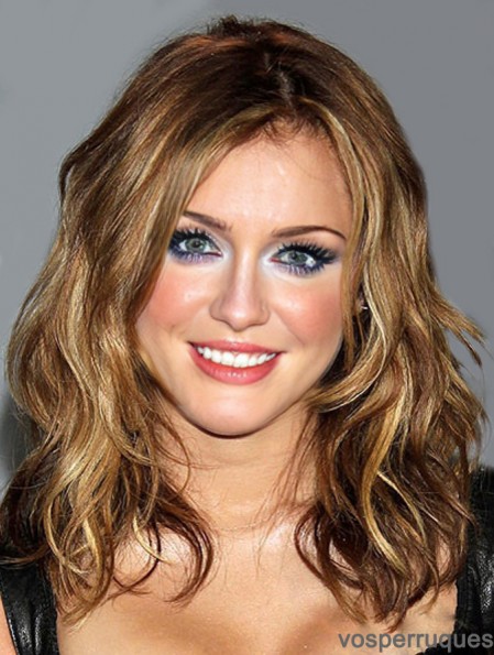 Perruques de cheveux synthétiques capless brun épaule ondulée Miley Cyrus