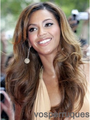 Perruque Beyonce avec frange couleur marron longue style ondulé