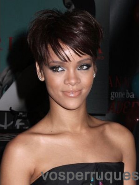 Perruques de style Rihanna avec des coupes sans bonnet Longueur recadrée Couleur Auburn