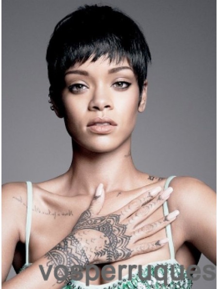 Noir droit avec frange avant de lacet 8  inchperruques Rihanna appropriées