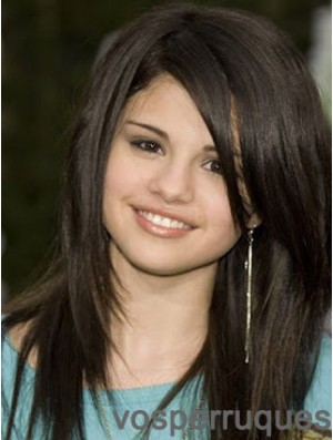 Haut noir longue ligne droite 16 pouces couches perruques Selena Gomez