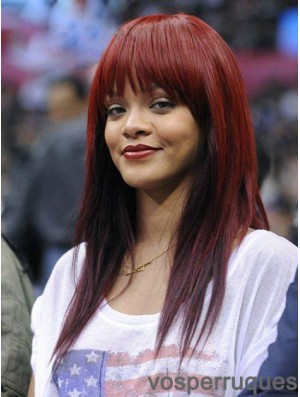 Perruques Rihanna sans capuchon longues droites rouges les moins chères