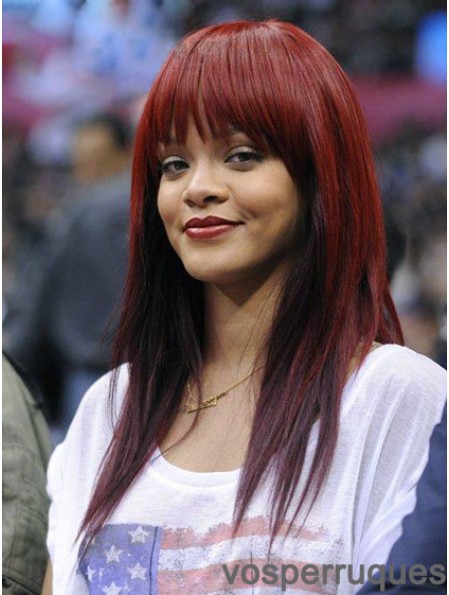 Perruques Rihanna sans capuchon longues droites rouges les moins chères