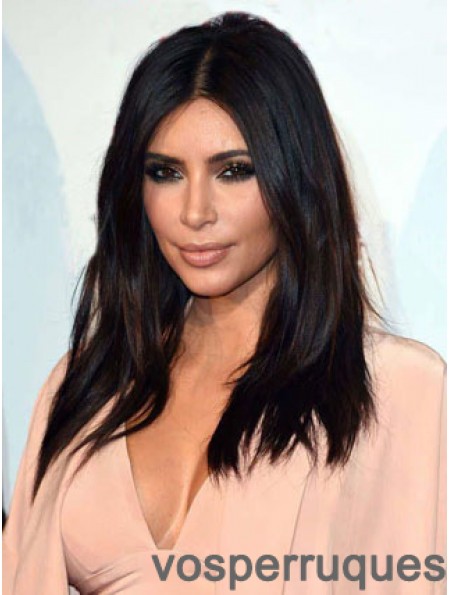 Perruques Kim Kardashian droites noires en dentelle droite avant de 18 pouces
