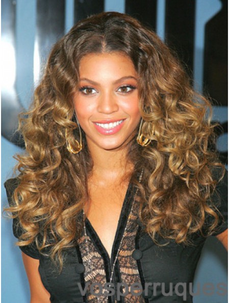 Perruque longue de style humain Beyonce brun bouclé remy brun