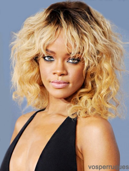 Ombre / 2 tons ondulés avec une frange 100% attachés à la main 14 pouces Amazing Rihanna Perruques
