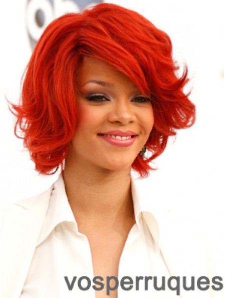 Rouge ondulé avec frange 100% lié à la main 12 pouces populaires perruques Rihanna