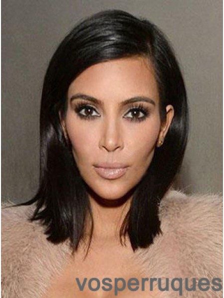 Perruques Kim Kardashian populaires de longueur d'épaule noire droite avant de dentelle 14 pouces