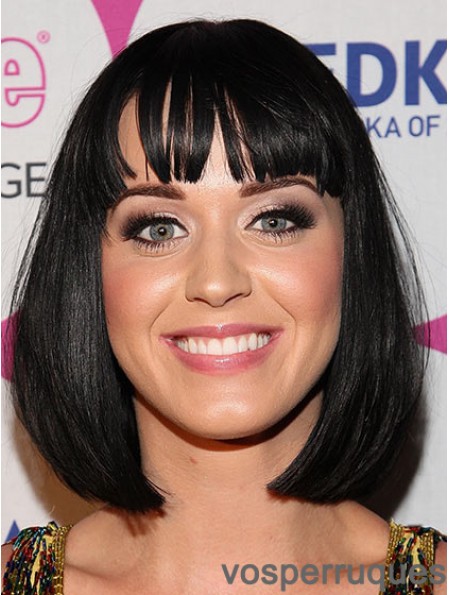 12 pouces magnifique noir menton longueur droite Bobs Katy Perry perruques