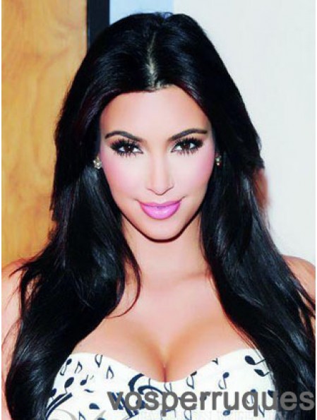 Perruques Kim Kardashian noires droites en dentelle droite de 20 pouces