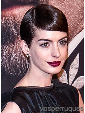 Brown Boycuts droites coupées sans bonnet 5 pouces perruques Anne Hathaway