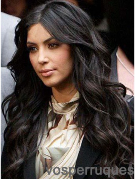 Perruques Kim Kardashian de style avant de lacet ondulé noir 20 pouces