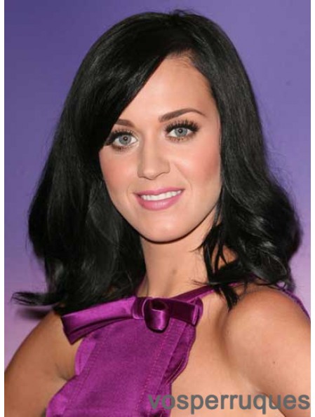 Perruques Katy Perry en couches ondulées en noir naturel de 16 pouces