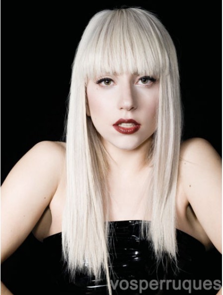 18 pouces moins cher longue ligne droite avec frange perruques Lady Gaga