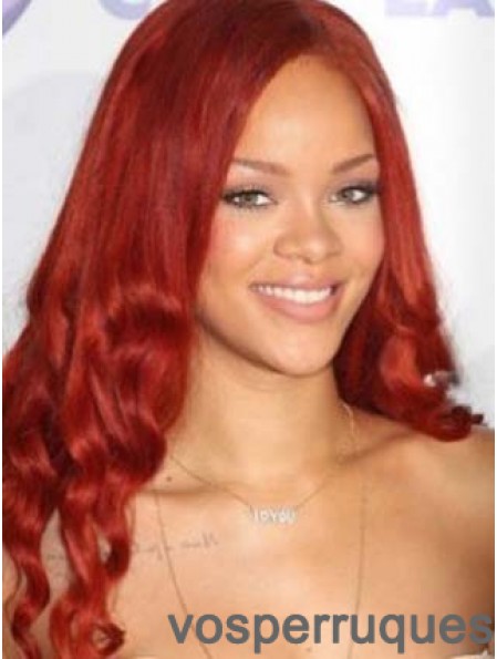Rouge ondulé sans frange avant de lacet 20 pouces haut Rihanna perruques