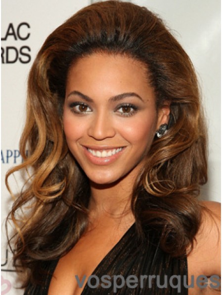 Perruques Beyonce longues ondulées marron sans frange pleine dentelle 18 pouces