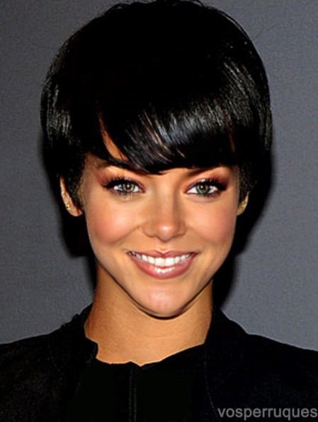 Noir droit avec frange avant de lacet 8 pouces magnifiques perruques Rihanna