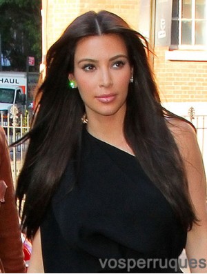 Fabuleux noir longue ligne droite 20 pouces sans frange perruques Kim Kardashian