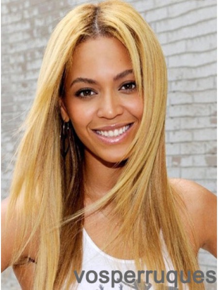 Blonde longue ligne droite sans frange avant de lacet 20 pouces perruques Beyonce