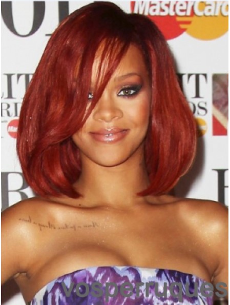 Rouge ondulé avec frange avant de lacet 12 pouces à la mode Rihanna perruques