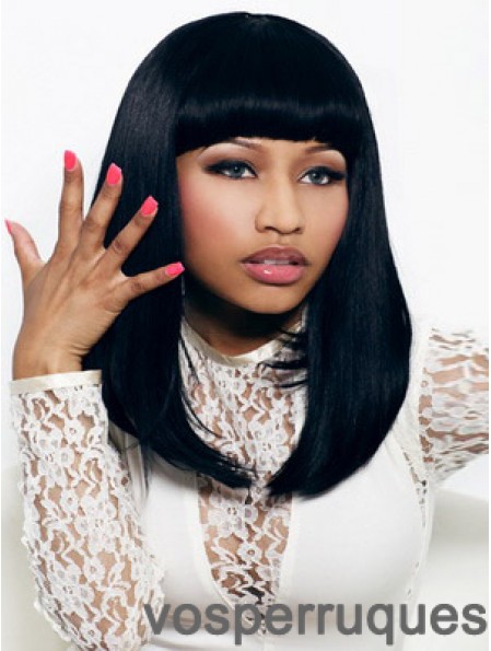 16 pouces noir droit avec frange épaule longueur pratique Nicki Minaj perruques