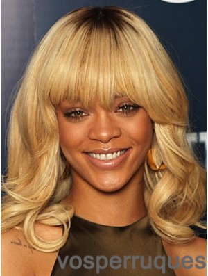 Blonde ondulée avec frange avant de lacet 14 pouces à la mode Rihanna perruques
